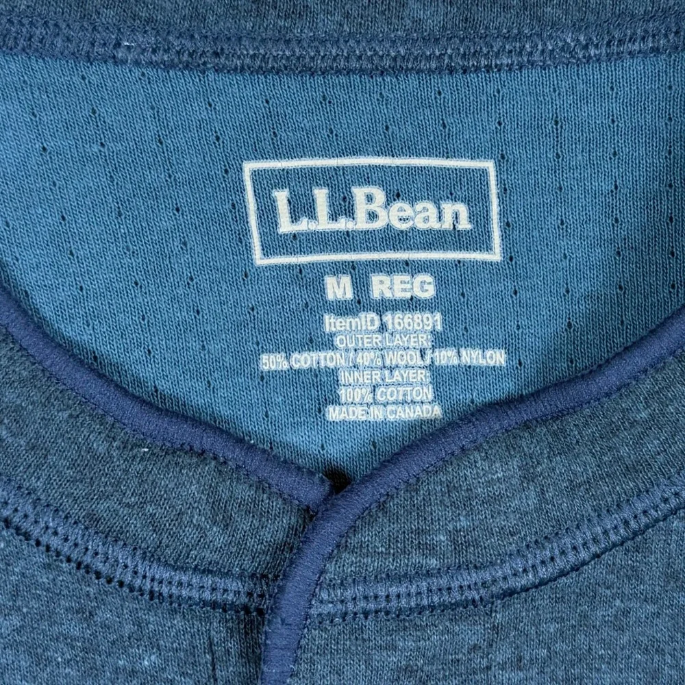 LL Bean Mens Medium Blue River Driver Dual Layer Henley Long Sleeve Sweater